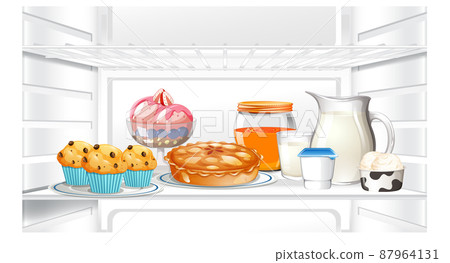 An inside the refrigerator with food An inside the refrigerator with food 87964131