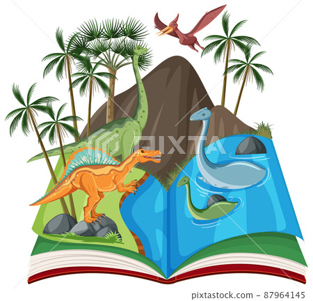 Scene with many dinosaurs in the river Scene with many dinosaurs in the river 87964145