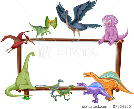 Group of dinosaurs around board on white background Group of dinosaurs around board on white background 87964190
