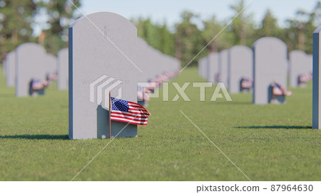 Veterans Cemetery, Memorial Day, National Holiday, 3D rendering Veterans Cemetery, Memorial Day, National Holiday, 3D rendering 87964630