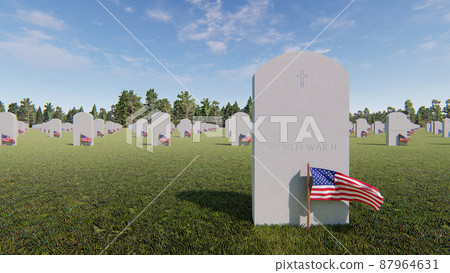 Veterans Cemetery, Memorial Day, National Holiday, 3D rendering 87964631