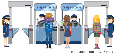 Passengers walking through passport control Passengers walking through passport control 87964905