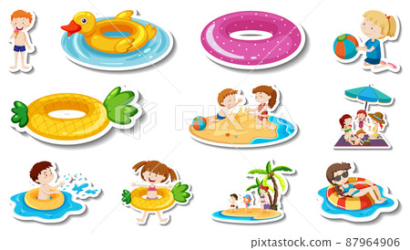 Set of summer beach items and children Set of summer beach items and children 87964906