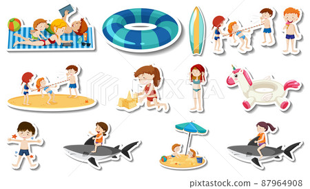Set of summer beach items and children 87964908