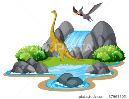 Scene with dinosaurs brachiosaurus on island 87965805