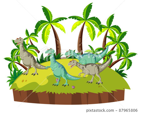 Scene with dinosaurs carnotaurus on island 87965806