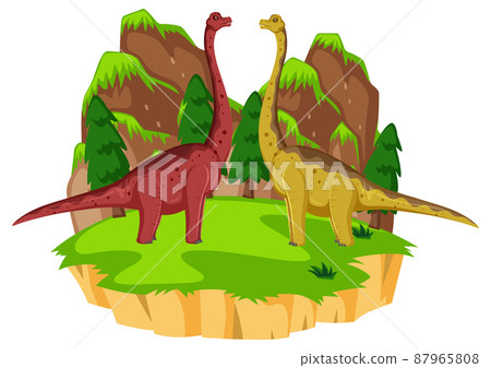 Scene with dinosaurs brachiosaurus on island 87965808