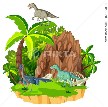 Scene with dinosaurs carnotaurus on island 87965810