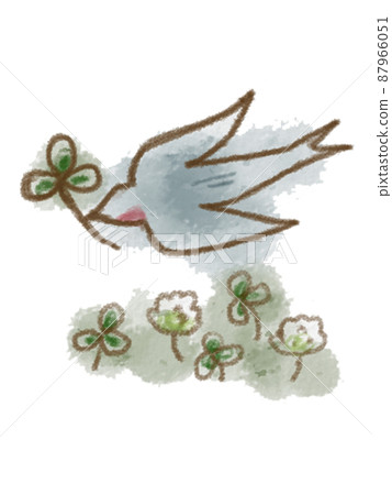 Illustration of a swallow carrying a white clover 87966051