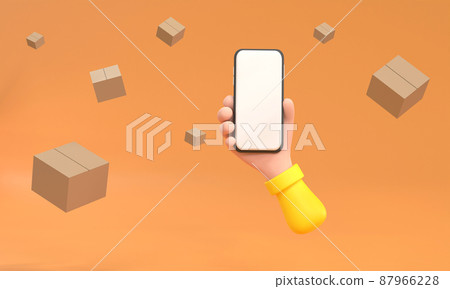 Use smartphone and a bunch of paper box. Concept Shopping, Use smartphone and a bunch of paper box. Concept Shopping, 87966228