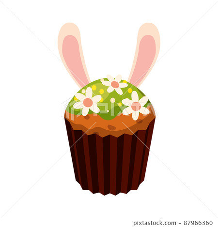 Easter cupcake with Bunny ears, muffin. Sweet food, dessert 87966360