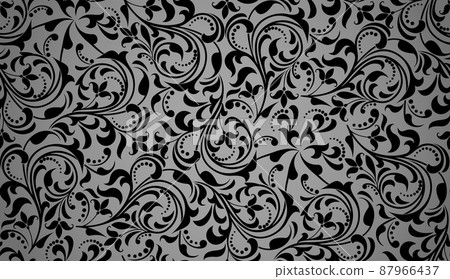 Flower pattern. Seamless black and gray ornament. Graphic vector background. Ornament for fabric, wallpaper, packaging Flower pattern. Seamless black and gray ornament. Graphic vector background. Ornament for fabric, wallpaper, packaging 87966437