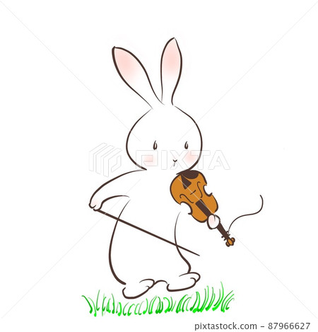 Illustration of a rabbit surprised by a sudden break in the violin string 87966627