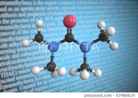 Molecular model of tetramethylurea, 3D rendering 87966629