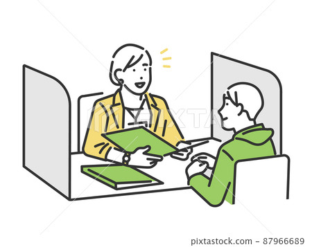 Image illustration material of university students and staff who are consulting about careers at the Career Center 87966689