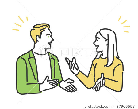 一個女人用英語與外國人交談的圖像插圖材料 87966698