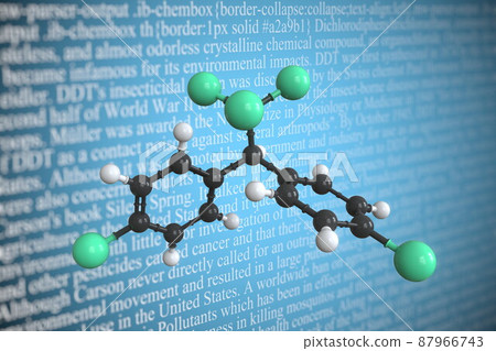 Molecular model of ddt, 3D rendering 87966743