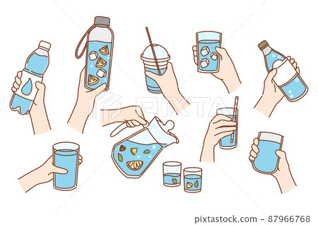 Set of people drink water with lemon and ice Set of people drink water with lemon and ice 87966768