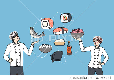 Professional chefs cooking sushi for restaurant  87966781