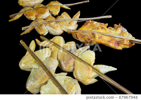 Die cut of Skewer Raw chicken on black isolated Die cut of Skewer Raw chicken on black isolated 87967948