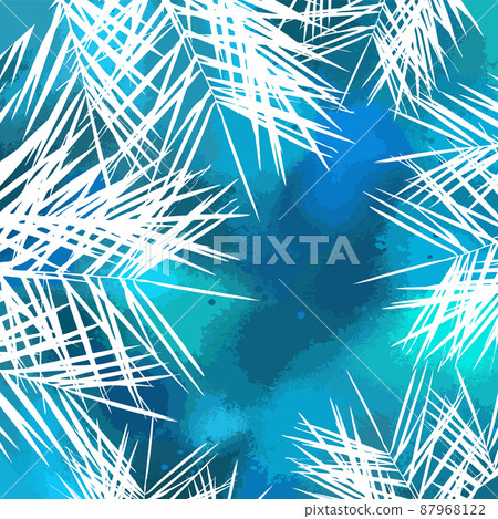 Summer exotic floral tropical palm, banana leaves in blue style. Blue background with palm leaves. Vector illustration 87968122