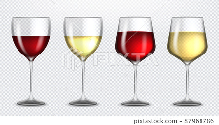 Set transparent vector wine glasses empty, with white and red wine on transparent background. Alcoholic drink. White and red wine. Vector illustration Set transparent vector wine glasses empty, with white and red wine on transparent background. Alcoholic drink. White and red wine. Vector illustration 87968786
