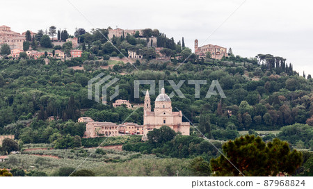 Sanctuary of the Madonna di San Biagio and Montepulciano town behind on the hill 87968824