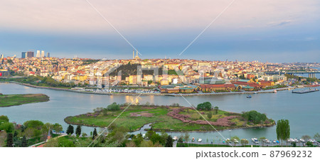 Istanbul city view from Pierre Loti Teleferik station overlooking Golden Horn, Eyup District, Istanbul, Turkey Istanbul city view from Pierre Loti Teleferik station overlooking Golden Horn, Eyup District, Istanbul, Turkey 87969232