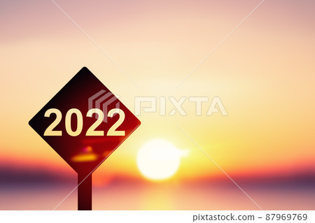 2022 sign at tropical beach on sunset sky abstract background. Happy new year and travel vacation concept. 2022 sign at tropical beach on sunset sky abstract background. Happy new year and travel vacation concept. 87969769