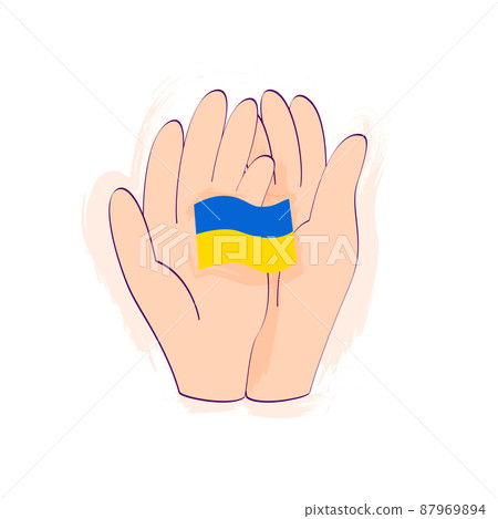 Hands Holding Ukrainian Flag Hands Holding Ukrainian Flag 87969894