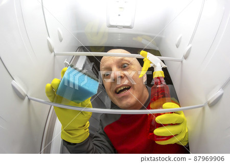 cleaning and washing the inside of the refrigerator with a detergent spray and sponge cleaning and washing the inside of the refrigerator with a detergent spray and sponge 87969906