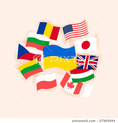 Ukraine Support Countries Flags 87969944