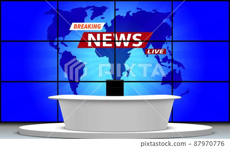 white table and lcd background in a news studio room white table and lcd background in a news studio room 87970776