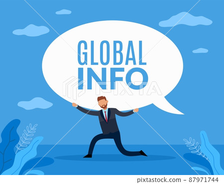Heavy information. Burden of secret, man hold speech bubble with text global info, pressure on people, news and social media messages, confidential conversation vector cartoon flat concept 87971744