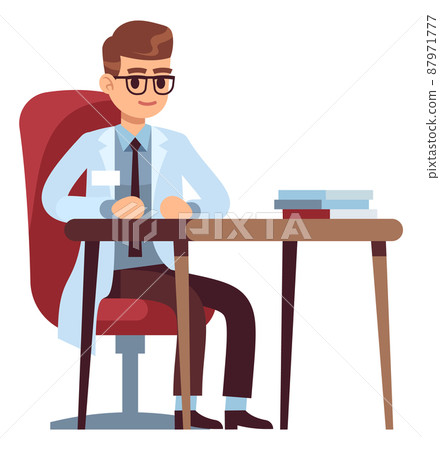 Doctor sitting at desk. Medical office. Hospital worker Doctor sitting at desk. Medical office. Hospital worker 87971777