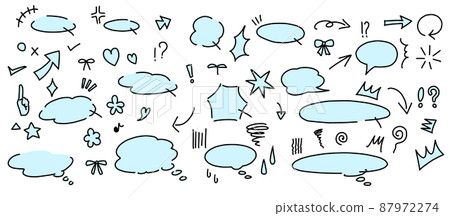 Rough image balloon and icon set with light blue paint on black lines Rough image balloon and icon set with light blue paint on black lines 87972274