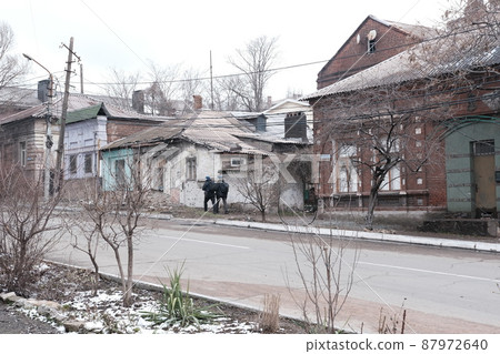 MARIUPOL, UKRAINE - March 5, 2022: War of Russia against Ukraine Residential Building damaged by bombs War PRESS at work MARIUPOL, UKRAINE - March 5, 2022: War of Russia against Ukraine Residential Building damaged by bombs War PRESS at work 87972640