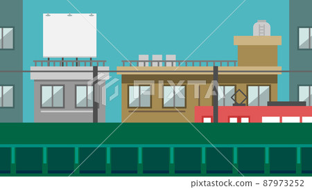 Train running in the building area 16: 9 noon 87973252