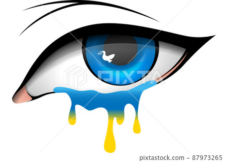 Ukraine support crying eye with flag colored tears and peace highlight. Vector Illustration 87973265