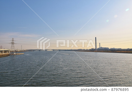 Arakawa Bay Coast Bridge from Kiyosunao Bridge, Tokyo Arakawa Bay Coast Bridge from Kiyosunao Bridge, Tokyo 87976895