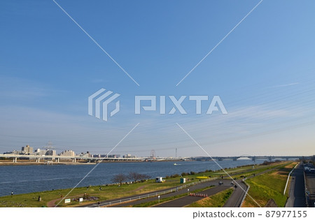 Arakawa Bay Coast Bridge from Kiyosunao Bridge, Tokyo Arakawa Bay Coast Bridge from Kiyosunao Bridge, Tokyo 87977155