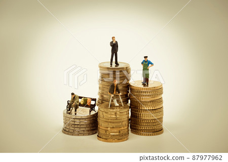 People of various social groups on pile of coins 87977962