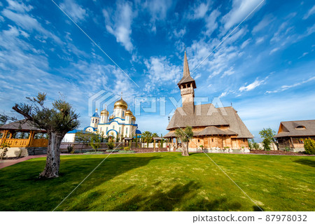 Russian and Romanian Orthodox churches. Episkopeio village, Nicosia District, Cyprus 87978032