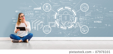 Data Security concept with young woman using a tablet 87978101