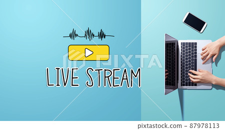 Live stream with person working with laptop 87978113