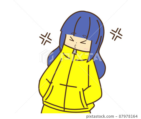 Blue-haired straight-haired girl yellow hoodie gets angry Blue-haired straight-haired girl yellow hoodie gets angry 87978164