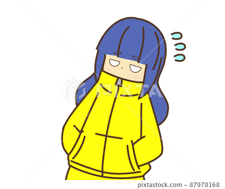 Blue hair straight hair girl yellow hoodie impatient 2 87978168