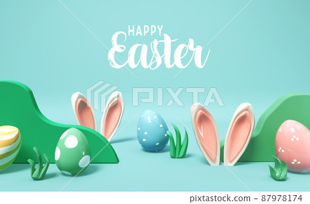 Happy Easter message with rabbit ears Happy Easter message with rabbit ears 87978174