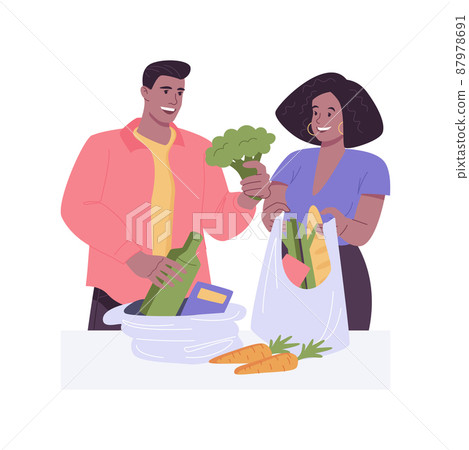 Unpacking grocery bags isolated cartoon vector illustrations. Unpacking grocery bags isolated cartoon vector illustrations. 87978691