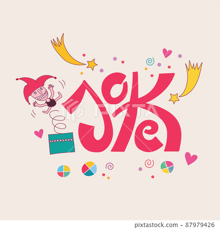 Word Joke with surprise box and jester. Word Joke with surprise box and jester. 87979426